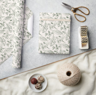 Salbeigrüne Blätter Florales Kunstmuster auf Elfen Geschenkpapier