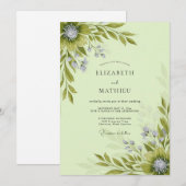 Salbeigrüne blühende botanische Hochzeit Einladung (Vorne/Hinten)