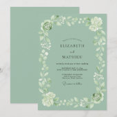 Salbeigrüne blühende Girlande Hochzeit Einladung (Vorne/Hinten)