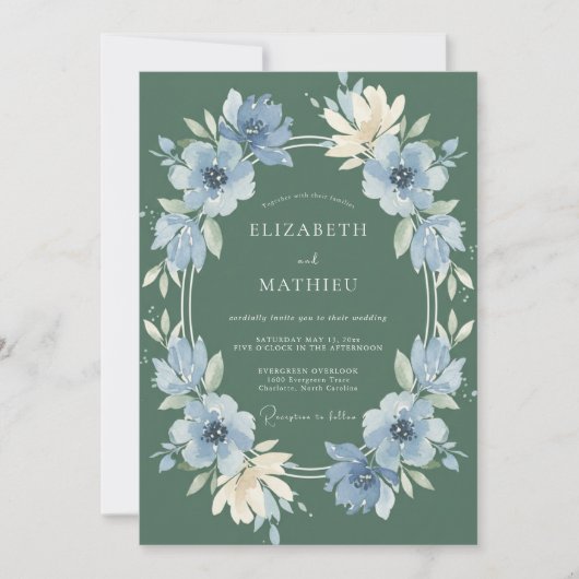 Salbeigrüne blühende Wiesenhochzeit Einladung (Vorderseite)