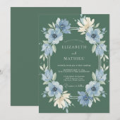 Salbeigrüne blühende Wiesenhochzeit Einladung (Vorne/Hinten)
