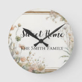 salbeigrüne Blume - Text personalisiert Runde Wanduhr (Vorderseite)