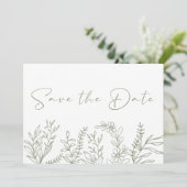 Salbeigrüne Blumen Boho Save The Date (Stehend Vorderseite)
