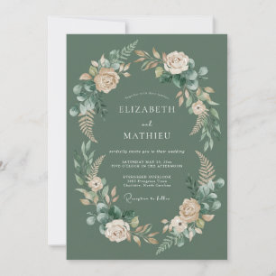 Salbeigrüne Blumen-Garland Hochzeit Einladung