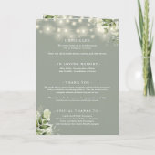 Salbeigrüne Blumen-Lichterkette Hochzeit Programm (Rückseite)