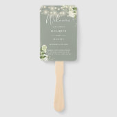 Salbeigrüne Blumen-Lichterkette Hochzeitsprogramm Fächer (Vorderseite)