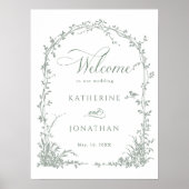 Salbeigrüne Blumenbogen-Gartenhochzeit Willkommen Poster (Vorne)