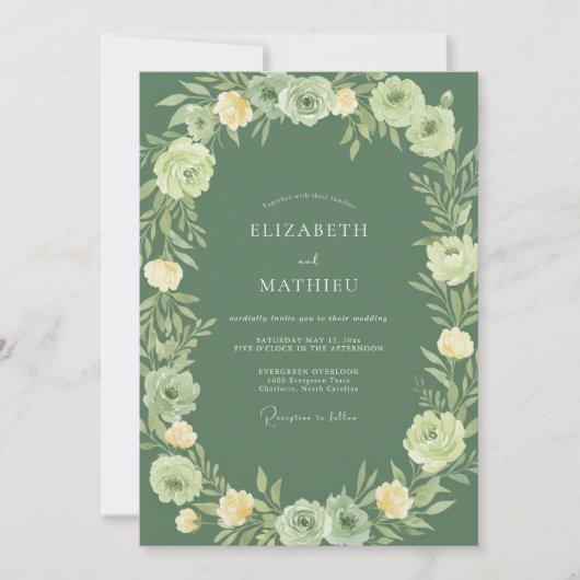 Salbeigrüne Blumenbogenhochzeit Einladung (Vorderseite)
