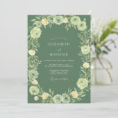 Salbeigrüne Blumenbogenhochzeit Einladung (Stehend Vorderseite)