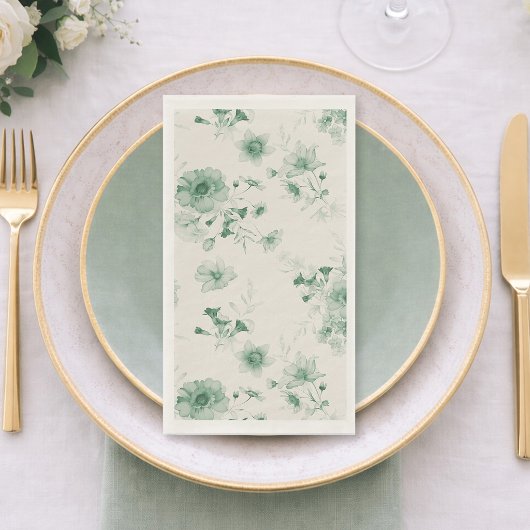 Salbeigrüne Blumenmuster Serviette