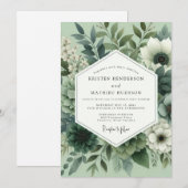 Salbeigrüne Blumige Hochzeit Einladung (Vorne/Hinten)