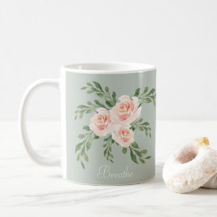 Salbeigrüne Blush Atme Watercolor-Typografie Kaffeetasse