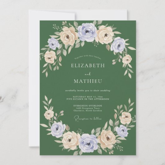 Salbeigrüne Blütenbogenhochzeit Einladung (Vorderseite)