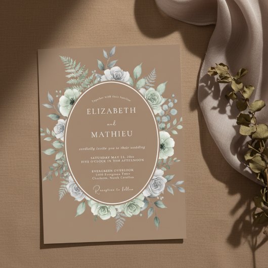 Salbeigrüne Blütenhochzeit Einladung