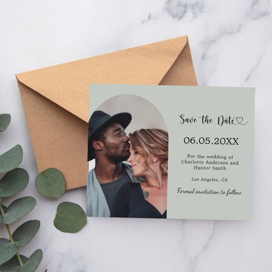 Salbeigrüne Bogen-Foto Budget-Hochzeit Save the Da Flyer