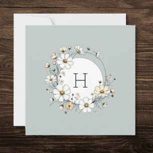 Salbeigrüne Boho-Blumen mit Monogramm Personalized Dankeskarte