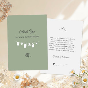 Salbeigrüne Boho-Minimalist-Baby-Party Dankeskarte