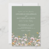 Salbeigrüne Boho-Wildblumen-Hochzeit Einladung (Vorderseite)