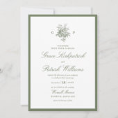 Salbeigrüne Border-Klassiker-Monogramm-Hochzeit Einladung (Vorderseite)
