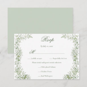 Salbeigrüne Botanik-Regency-Hochzeitsmahlzeit RSVP Karte