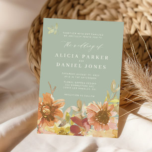 Salbeigrüne botanische Aquarell-Blumenhochzeit Einladung