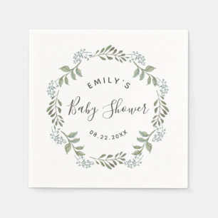 Salbeigrüne botanische Baby-Shower-Kranz Serviette