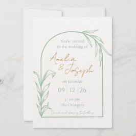 Salbeigrüne botanische Bogen-Hochzeitseinladung Einladung