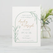 Salbeigrüne botanische Bogen-Hochzeitseinladung Einladung (Stehend Vorderseite)