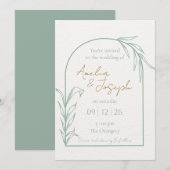 Salbeigrüne botanische Bogen-Hochzeitseinladung Einladung (Vorne/Hinten)