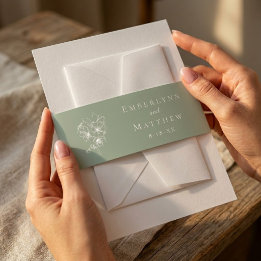 Salbeigrüne Botanische Einfache Elegante Hochzeit Einladungsbanderole