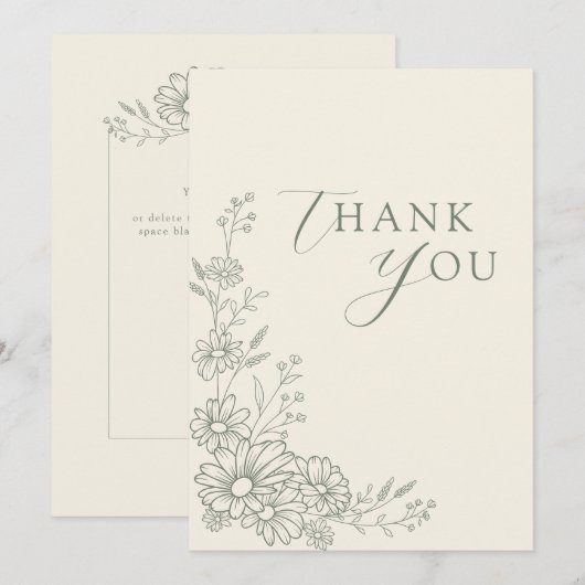 Salbeigrüne botanische Gartendaisy-Hochzeit Dankeskarte (Vorne/Hinten)