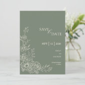 Salbeigrüne Botanische Gartenehe mit Chic-Daisy Save The Date (Stehend Vorderseite)
