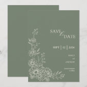 Salbeigrüne Botanische Gartenehe mit Chic-Daisy Save The Date (Vorne/Hinten)