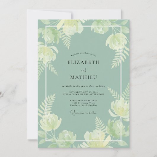 Salbeigrüne botanische Hochzeit Einladung (Vorderseite)
