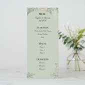 Salbeigrüne botanische Hochzeit Menükarte (Stehend Vorderseite)