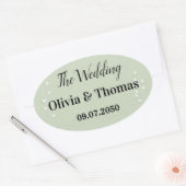 Salbeigrüne botanische Hochzeit Ovaler Aufkleber (Umschlag)