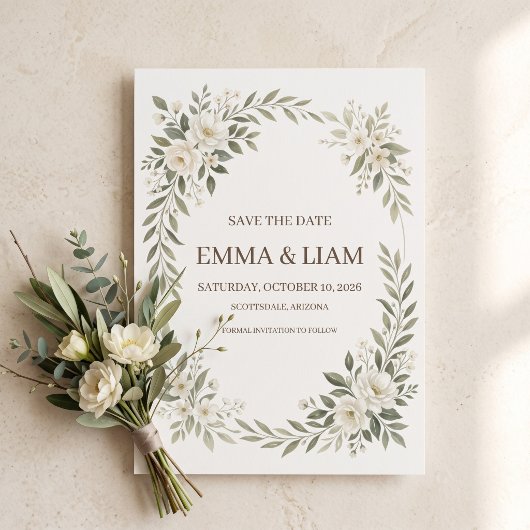 Salbeigrüne Botanische Hochzeit - Save the Date