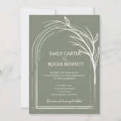 Salbeigrüne Botanische Hochzeitseinladung mit Boge (Vorderseite)
