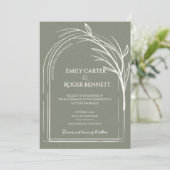 Salbeigrüne Botanische Hochzeitseinladung mit Boge (Stehend Vorderseite)