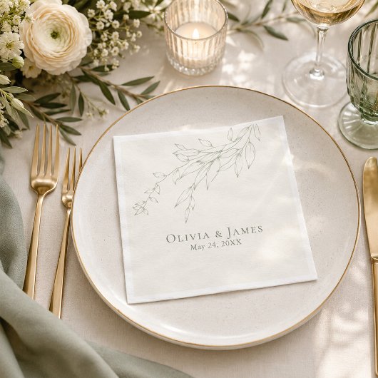 Salbeigrüne Botanische Hochzeitsserviette Serviette