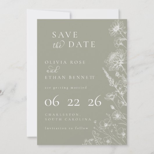 Salbeigrüne Botanische Minimale Hochzeit Save the (Vorderseite)