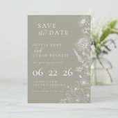 Salbeigrüne Botanische Minimale Hochzeit Save the (Stehend Vorderseite)