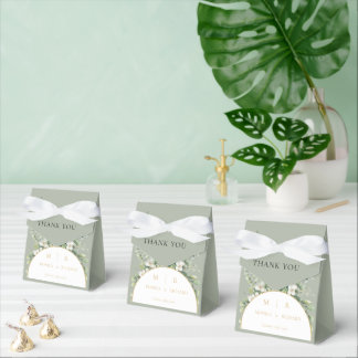 Salbeigrüne Botanische Monogramm-Hochzeitsgunstbox Geschenkschachtel