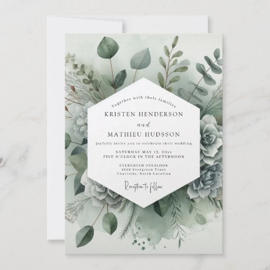 Salbeigrüne botanische Whimsy-Hochzeit Einladung (Vorderseite)