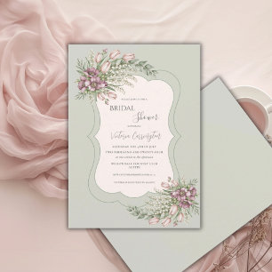 Salbeigrüne Burgunderrote Florale Elegante Brautpa Einladung