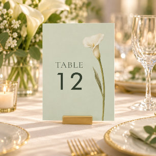 Salbeigrüne Calla-Lilien-Hochzeitstisch-Nummer Tischnummer