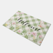 Salbeigrüne Checker Blumendecke Fußmatte (Schrägansicht)