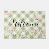 Salbeigrüne Checker Blumendecke Fußmatte (Vorderseite)