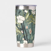 Salbeigrüne Chinoiserie Blumen Weiße Initiale Thermobecher (Links)