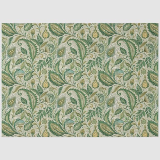 Salbeigrüne Creme-Paisley Seidenpapier (Vorderseite)